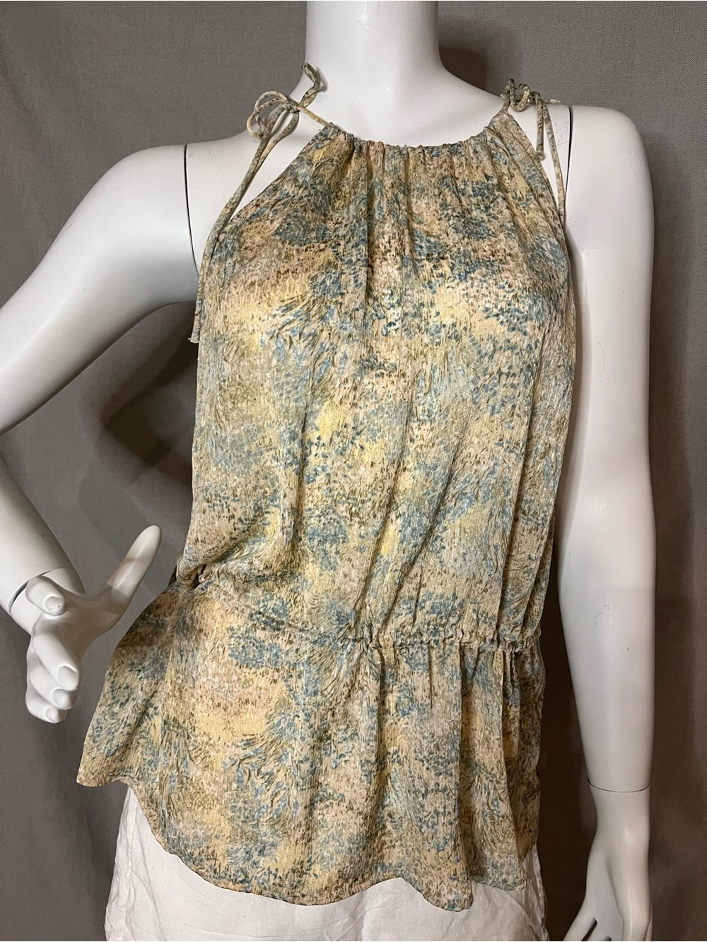 H&M Floral Halter Sheer Tie-Shoulder Peplum Top